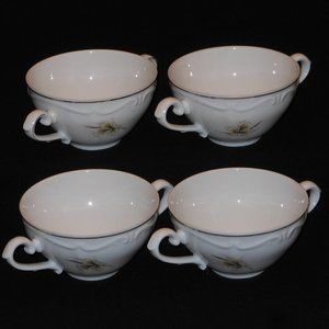 4 double handles soup bowls, PEINT A LA MAIN T. LIMOGE